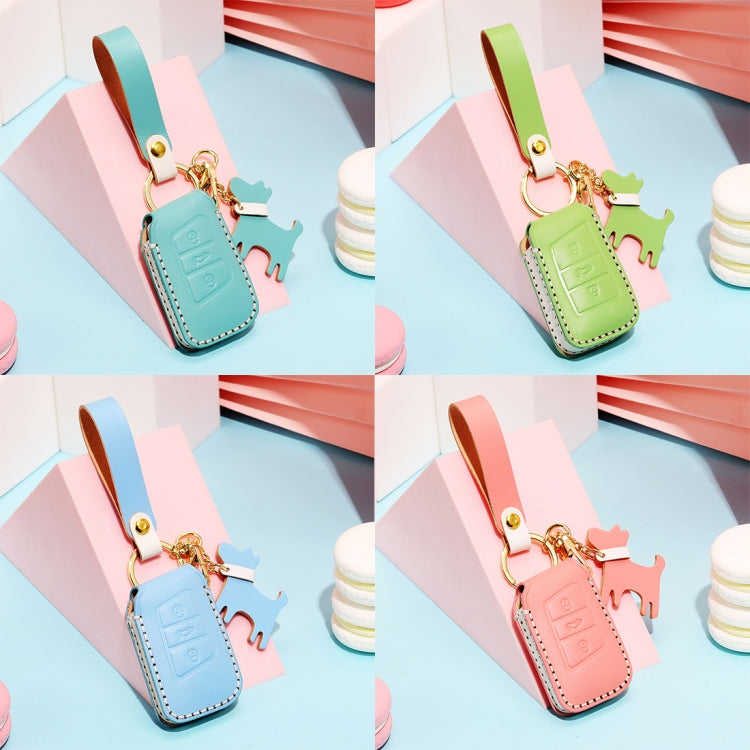 Hallmo Car Female Style Cowhide Leather Key Protective Cover for Volkswagen, A Type(Sky Blue)