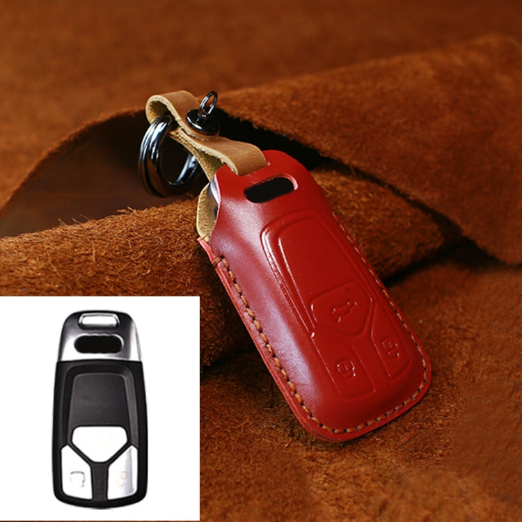 For Audi Series Car Cowhide Leather Key Protective Cover Key Case, A Version 2016-2017 (Red)