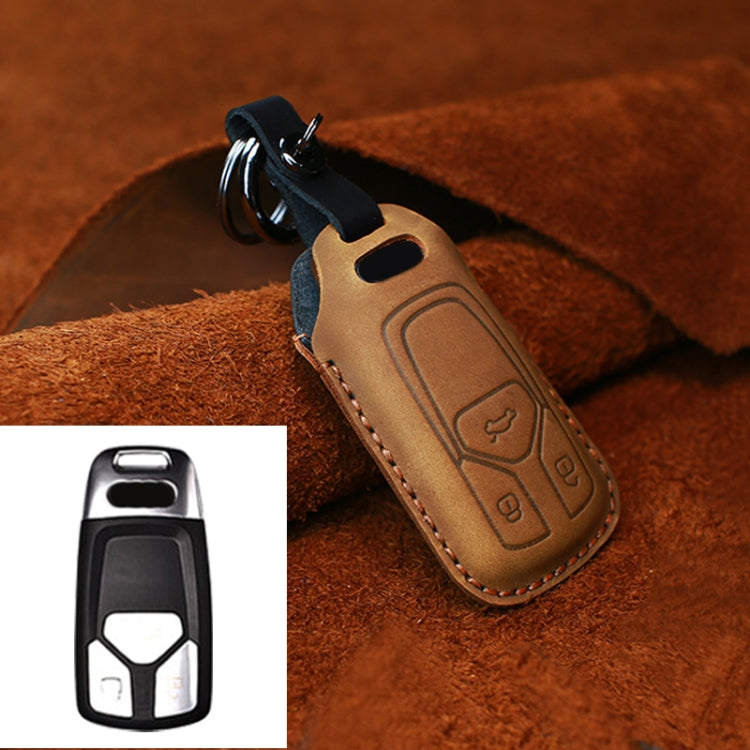For Audi Series Car Cowhide Leather Key Protective Cover Key Case, A Version 2016-2017 (Brown)