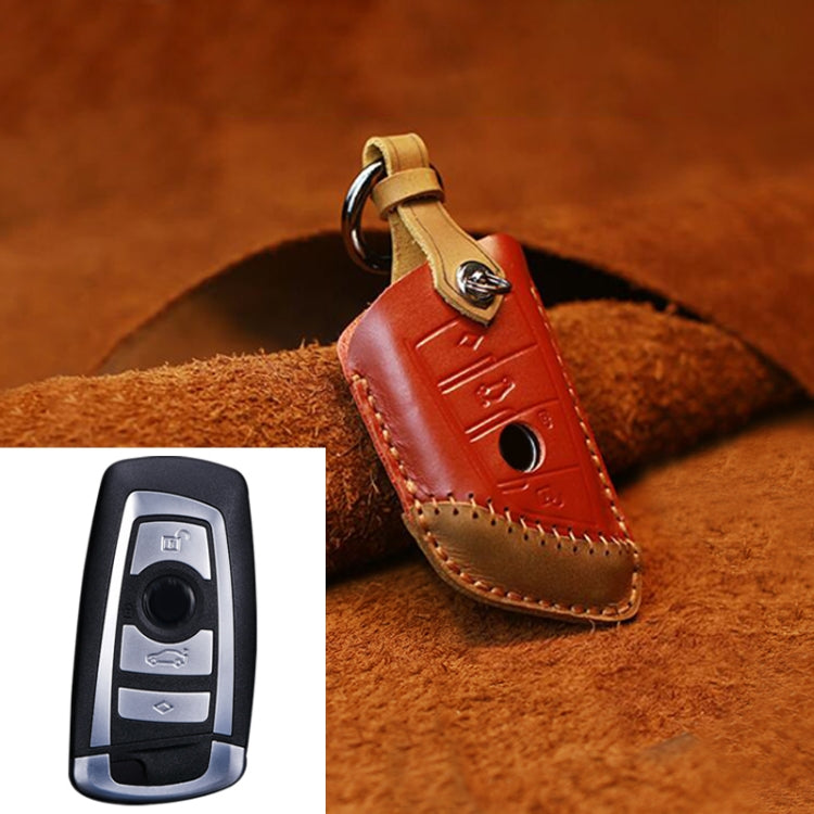 For BMW Blade Style Car Cowhide Leather Key Protective Cover Key Case, Three Keys Version (Red)