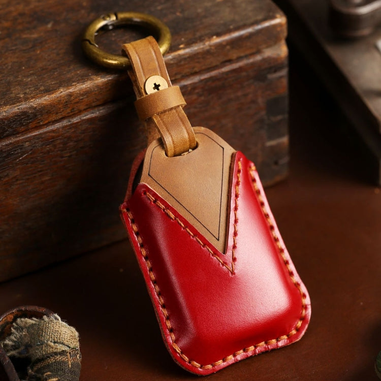 For Honda Car Cowhide Leather Key Protective Cover Key Case, Three Keys Tailgate Version (Red)