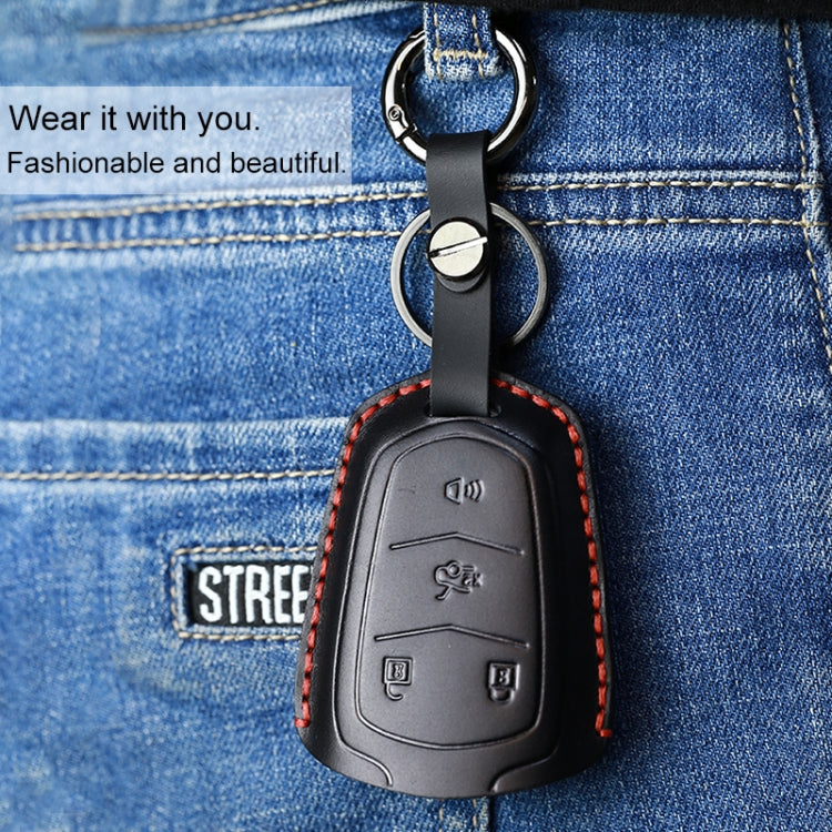 For Cadillac Car Cowhide Leather Key Protective Cover Key Case, Four Keys Version (Black) - Car Key Cases by PMC Jewellery | Online Shopping South Africa | PMC Jewellery | Buy Now Pay Later Mobicred