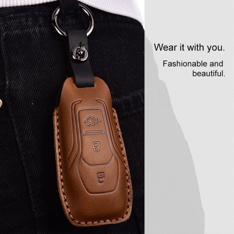 For Ford Old Style Car Cowhide Leather Key Protective Cover Key Case (Red) - Car Key Cases by PMC Jewellery | Online Shopping South Africa | PMC Jewellery | Buy Now Pay Later Mobicred