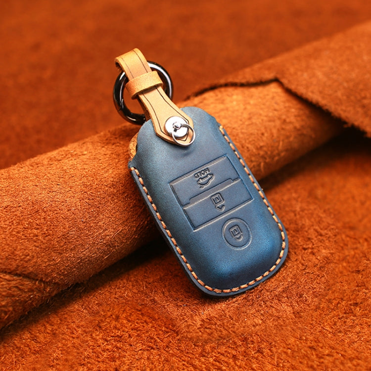 For Kia Old Style Car Cowhide Leather Key Protective Cover Key Case (Blue)