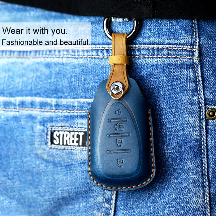 For Chevrolet Car Cowhide Leather Key Protective Cover Key Case, Four Keys Version (Blue) - Car Key Cases by PMC Jewellery | Online Shopping South Africa | PMC Jewellery | Buy Now Pay Later Mobicred