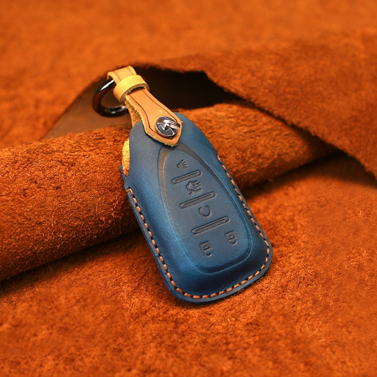For Chevrolet Car Cowhide Leather Key Protective Cover Key Case, Five Keys Version (Blue)