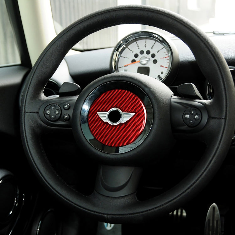 Car Carbon Fiber Steering Wheel Logo Decorative Sticker for BMW Mini Cooper Countryman F60 F55 F56, Left and Right Drive Universal (Red)