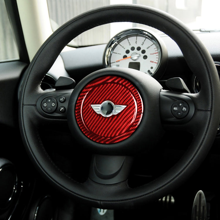 2 in 1 Car Carbon Fiber Steering Wheel Decorative Sticker for BMW Mini R55 R56 Countryman R60 Paceman R61 2007-2013, Left and Right Drive Universal(Red)