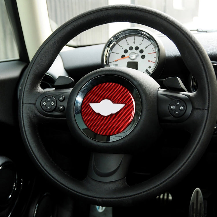 Car Carbon Fiber Steering Wheel Logo Decorative Sticker for BMW Mini R55 R56 Countryman R60 Paceman R61 2007-2013, Left and Right Drive Universal (Red)