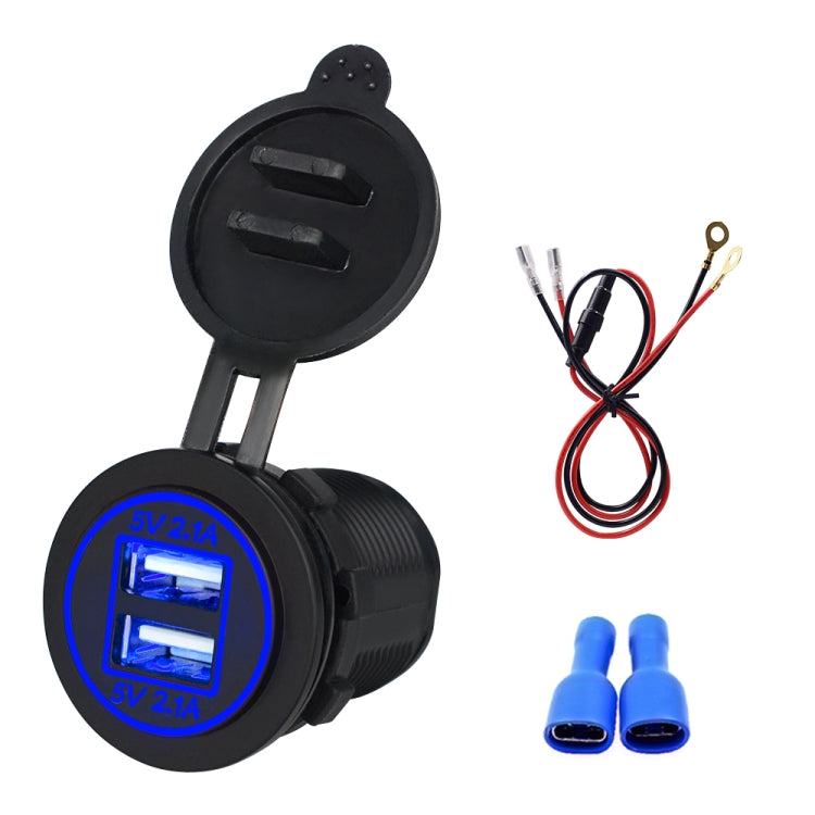 Universal Car Dual USB Charger Power Outlet Adapter 4.2A 5V IP66 with Aperture + 60cm Cable(Blue Light) - free shipping - PMC TechLife - Order now!