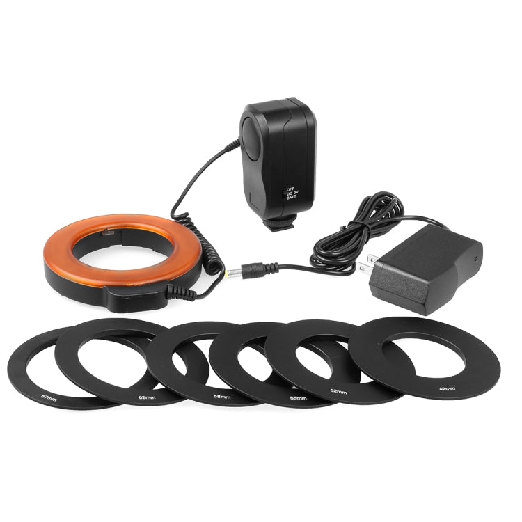 Circular LED Flash Light with 48 LED Lights & 6 Adapter Rings(49mm/52mm/55mm/58mm/62mm/67mm) for Macro Lens(Orange) - free shipping - PMC Jewellery - Order now!