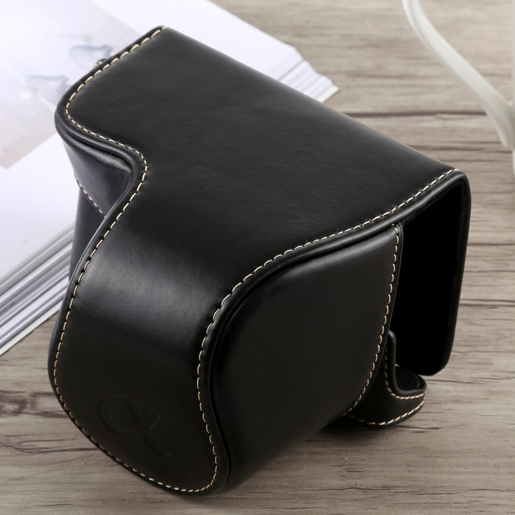 Full Body Camera PU Leather Case Bag with Strap for Sony A6300(Black)