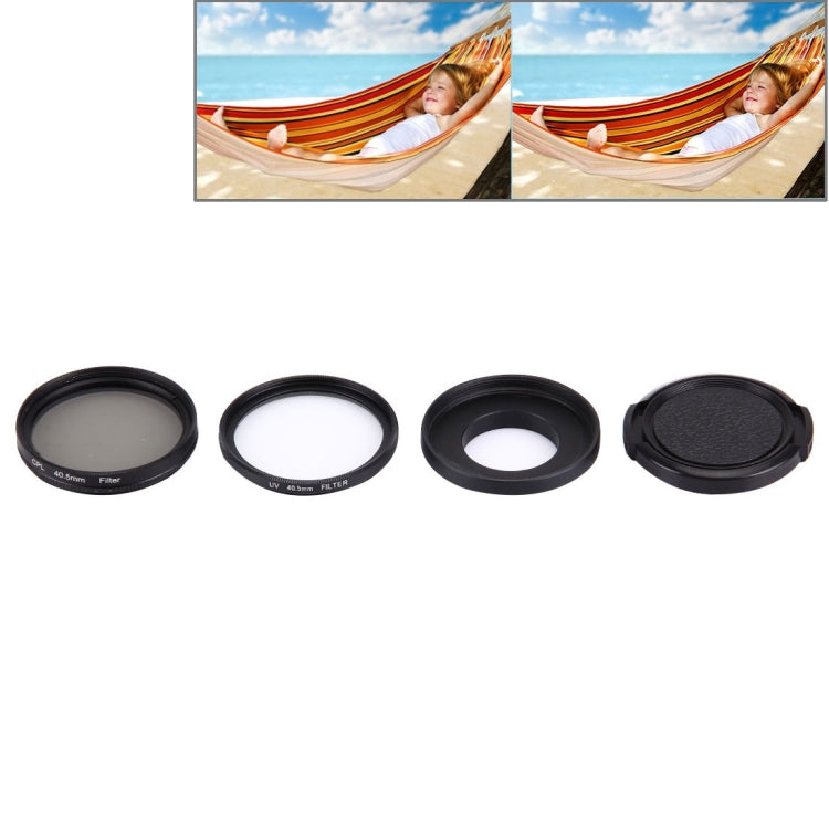 JUNESTAR 4 in 1 Proffesional 40.5mm Lens Filter(CPL + UV) & Water-resistant Housing Case Adapter Ring & Lens Protective Cap for GoPro HERO4 / 3+ / 3 Sport Action Camera