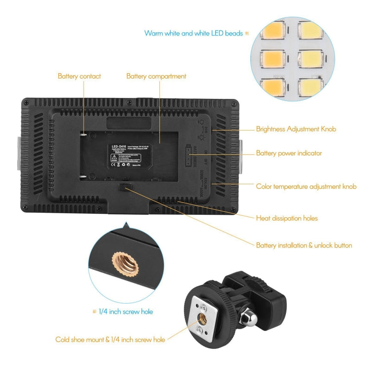 LED01 416 LEDs 3600LM Professional Vlogging Photography Video & Photo Studio Light for Canon / Nikon DSLR Cameras