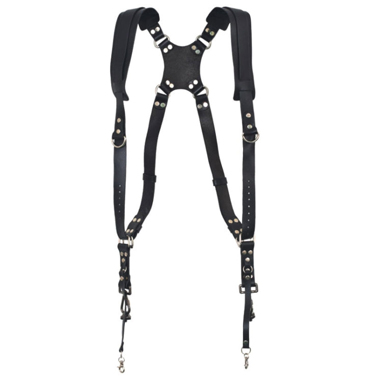 Quick Release Anti-Slip Dual Shoulder Leather Harness Camera Strap with Metal Hook for SLR / DSLR Cameras(Black)