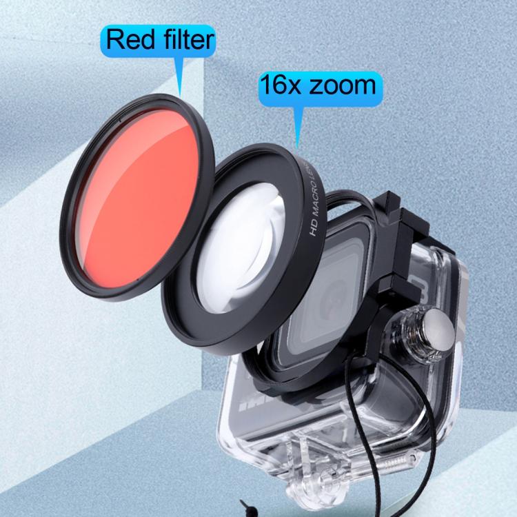 RUIGPRO for GoPro HERO8 58mm 16X Macro Lens + Red/Purple Diving Lens Filter + Dive Housing Waterproof Case Kits with Filter Adapter Ring & Lens Cap - Lens Filter by RUIGPRO | Online Shopping South Africa | PMC Jewellery | Buy Now Pay Later Mobicred