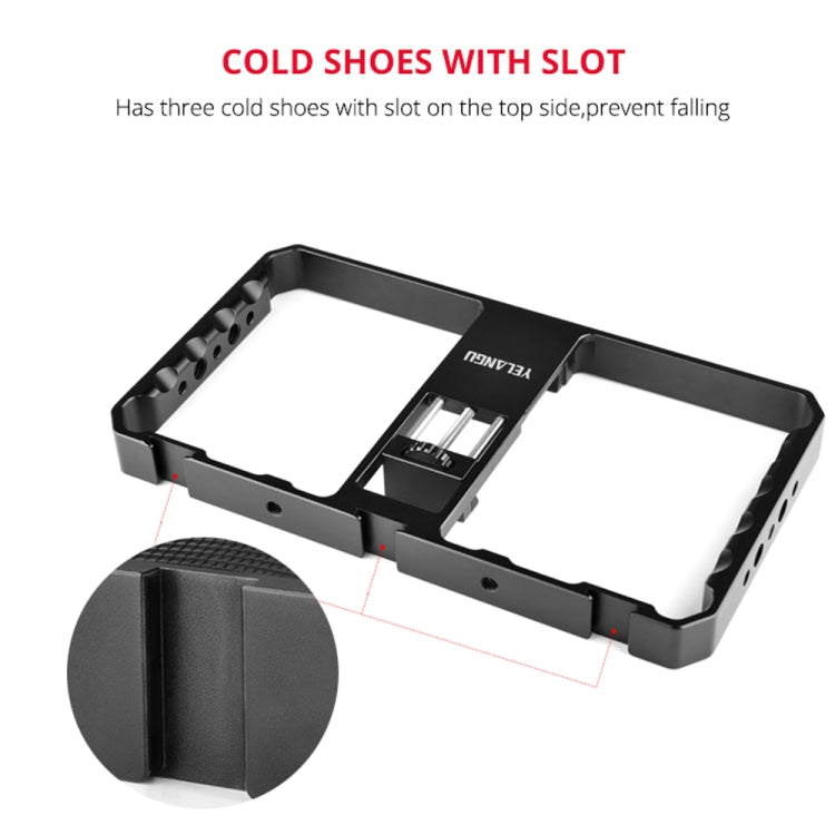 YELANGU PC06 YLG0909A Vlogging Live Broadcast Smartphone Metal Cage Video Rig Filmmaking Recording Handle Stabilizer Bracket for iPhone, Galaxy, Huawei, Xiaomi, HTC, LG, Google, and Other Smartphones(Black)