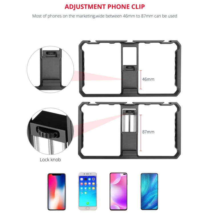 YELANGU PC06 YLG0909A Vlogging Live Broadcast Smartphone Metal Cage Video Rig Filmmaking Recording Handle Stabilizer Bracket for iPhone, Galaxy, Huawei, Xiaomi, HTC, LG, Google, and Other Smartphones(Black)