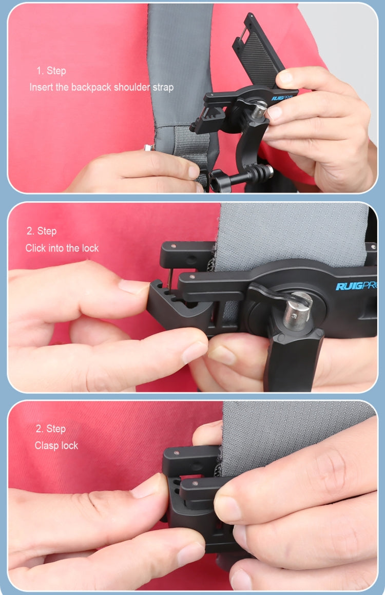 RUIGPRO 360 Degree Rotating Quick Release Strap Mount Shoulder Backpack Mount for GoPro, Insta360, DJI and Other Action Cameras(Black) - free shipping - PMC Jewellery - Order now!