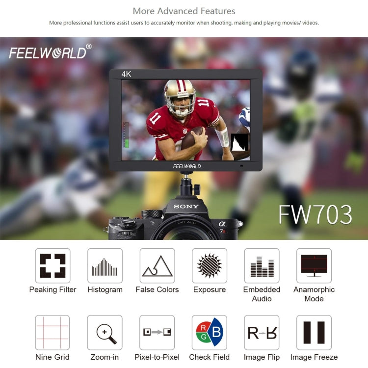 FEELWORLD FW703 1920x1200 7 inch IPS Screen HDMI 4K SDI Broadcast Camera Field Monitor - free shipping - PMC Jewellery - Order now!