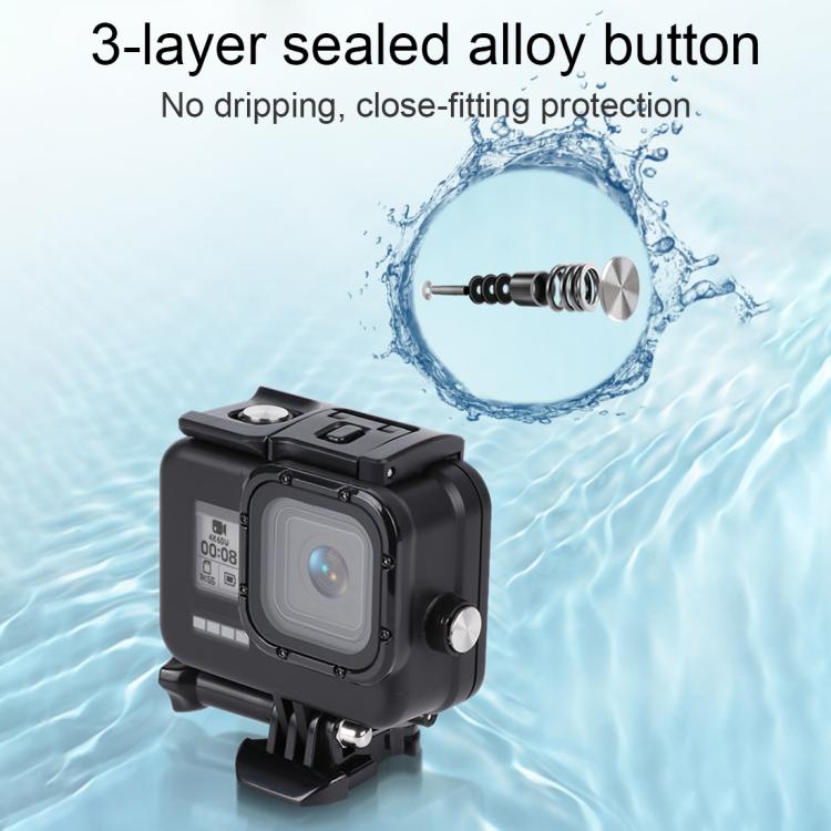 For GoPro HERO8 Black 45m Water-resistant Housing Protective Case with Buckle Basic Mount & Screw & Floating Bobber Grip & Strap & Anti-Fog Inserts(Black)