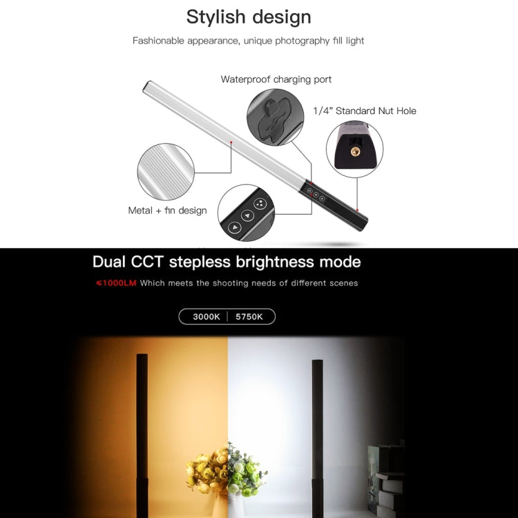 LUXCeO Q508S Dual Color Temperature 1000LM Photo LED Stick Video Light Handheld LED Fill Light Flash Lighting Lamp (Black) - free shipping - PMC Jewellery - Order now!