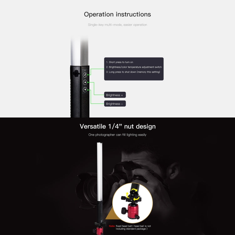 LUXCeO Q508S Dual Color Temperature 1000LM Photo LED Stick Video Light Handheld LED Fill Light Flash Lighting Lamp (Black) - free shipping - PMC Jewellery - Order now!