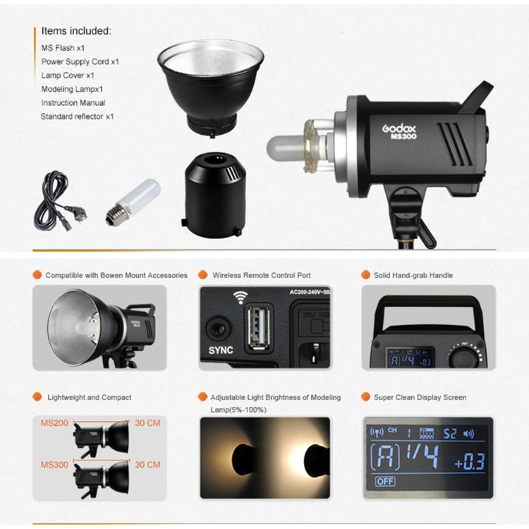 Godox MS300 Studio Flash Light 300Ws Bowens Mount Studio Speedlight with Cover(US Plug) - free shipping - PMC Jewellery - Order now!
