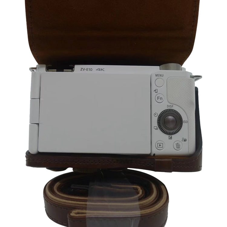 Full Body Camera PU Leather Case Bag for Sony ZV-E10(Coffee) - free shipping - PMC Jewellery - Order now!