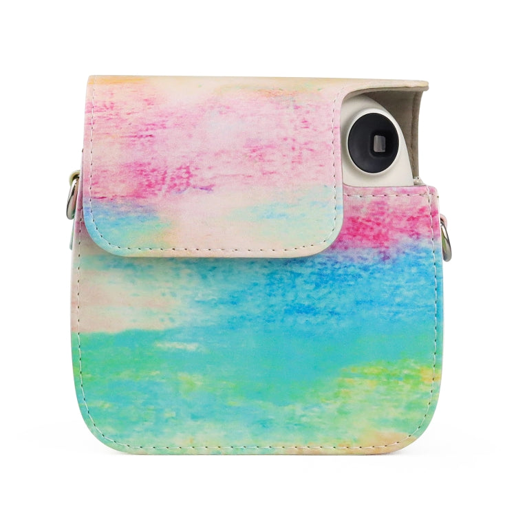 Oil Paint Full Body PU Leather Case Camera Bag with Strap for FUJIFILM instax mini 7+