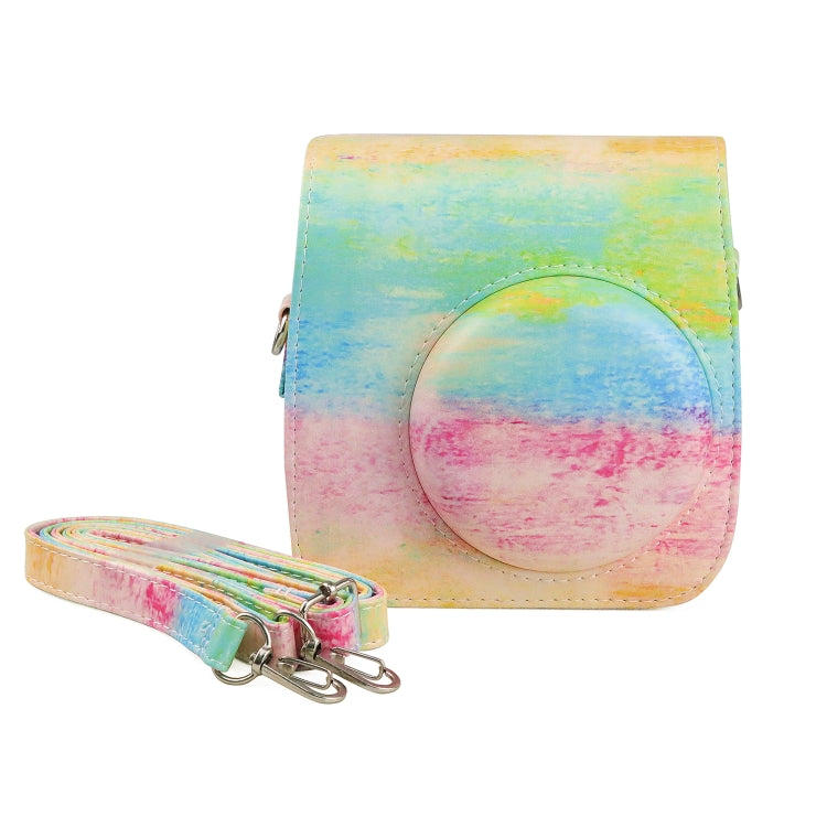 Oil Paint Full Body PU Leather Case Camera Bag with Strap for FUJIFILM instax mini 7+