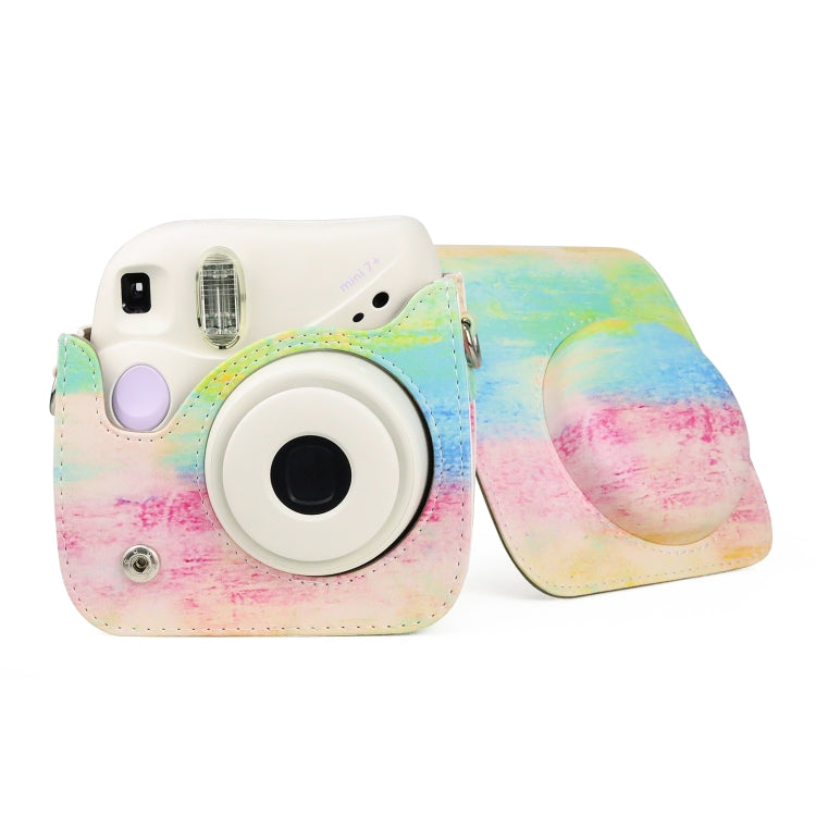 Oil Paint Full Body PU Leather Case Camera Bag with Strap for FUJIFILM instax mini 7+