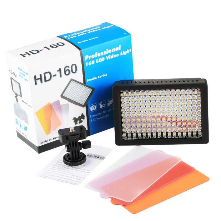 HD-160 White Light LED Video Light on-Camera Photography Lighting Fill Light for Canon, Nikon, DSLR Camera with 3 Filter Plates - free shipping - PMC Jewellery - Order now!