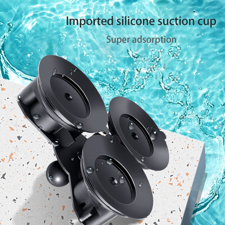 Triangle Suction Cup Mount Holder with Tripod Adapter & Screw & Phone Clamp & Anti-lost Silicone Net for for GoPro, Insta360, DJI and Other Action Cameras, Smartphones(Black)