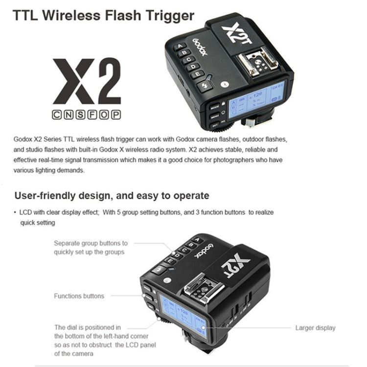 Godox X2T-O E-TTL II Bluetooth Wireless Flash Trigger for Panasonic / Olympus (Black) - free shipping - PMC Jewellery - Order now!