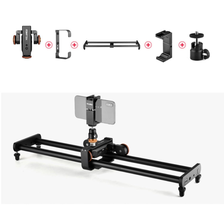 YELANGU L60E 60cm Slide Rail Track + L4 3-Wheel Video Dolly with PC142 Phone Clamp & Ballhead