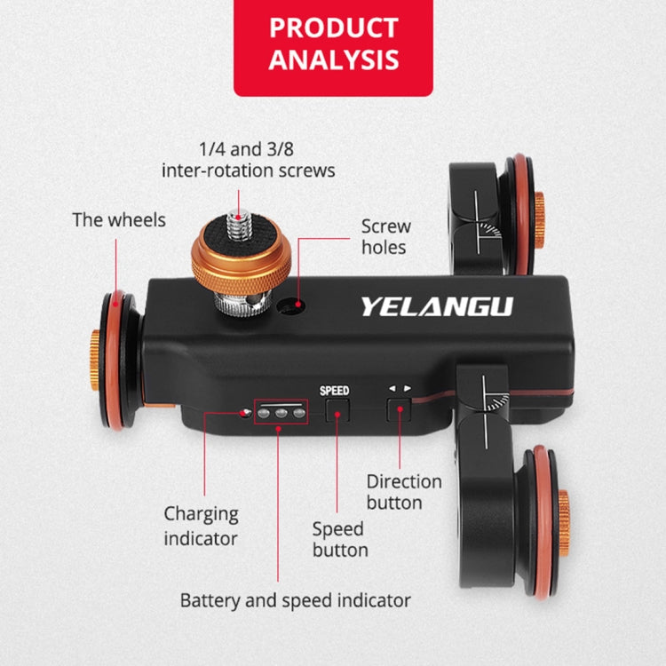 YELANGU L4X Camera Wheel Dolly + PC141 Phone Clamp with Remote, Load: 3kg - free shipping - PMC TechLife - Order now!