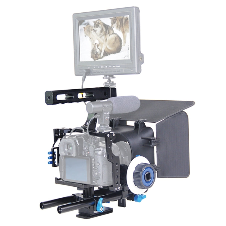 YELANGU YLG1105A Handle Video Camera Cage Stabilizer Kit with Matte Box & Follow Focus for Panasonic Lumix DMC-GH4 & G7 / Sony A7 & A7S & A7R & A7RII & A7SII