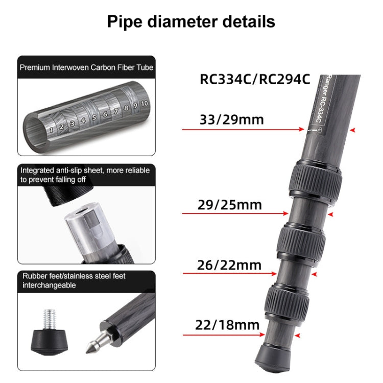 BEXIN RC334 Portable Collapsible Carbon Fiber Camera Tripod with K44 Panoramic BallHead - free shipping - PMC Jewellery - Order now!