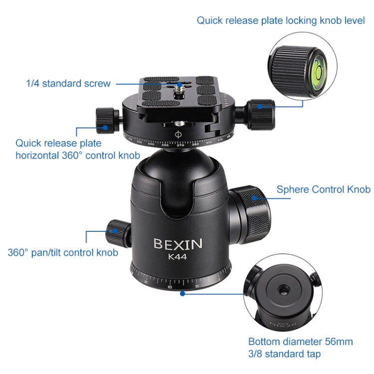 BEXIN RC334 Portable Collapsible Carbon Fiber Camera Tripod with K44 Panoramic BallHead - free shipping - PMC Jewellery - Order now!