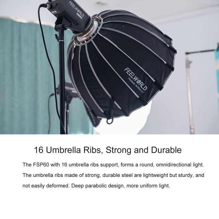 FEELWORLD FSP60 60cm Parabolic Softbox Quick Release Diffuser with Bowens Mount (Black) - free shipping - PMC Jewellery - Order now!