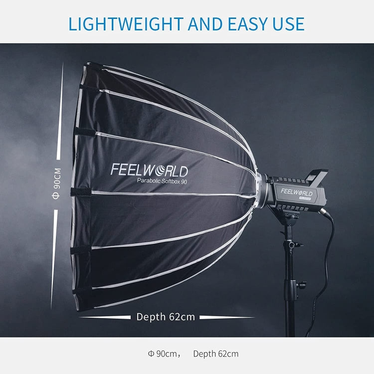 FEELWORLD FSP90 90cm Parabolic Softbox Quick Release Diffuser with Bowens Mount (Black) - free shipping - PMC Jewellery - Order now!