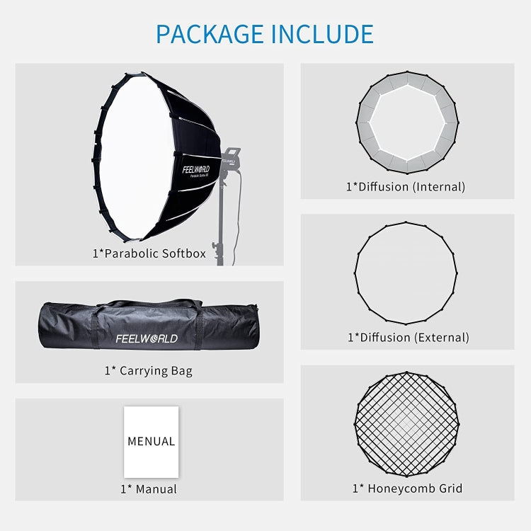 FEELWORLD FSP90 90cm Parabolic Softbox Quick Release Diffuser with Bowens Mount (Black) - free shipping - PMC TechLife - Order now!
