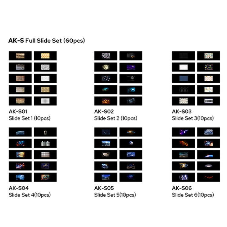 Godox AK-S 60 in 1 Transparencies Collection Full Slide Set for Godox AK-R21 Projection Kit - free shipping - PMC Jewellery - Order now!
