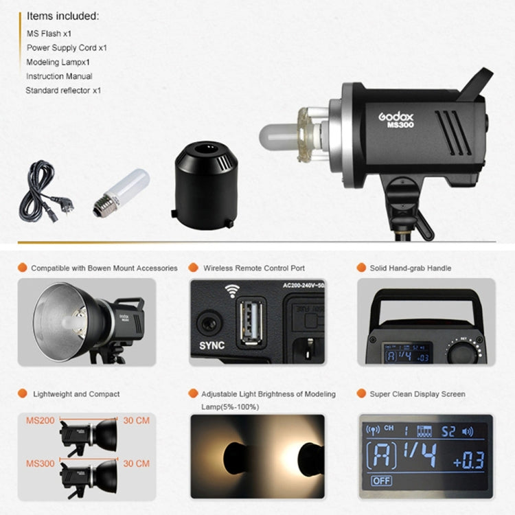 Godox MS300 Studio Flash Light 300Ws Bowens Mount Studio Speedlight (EU Plug) - free shipping - PMC TechLife - Order now!
