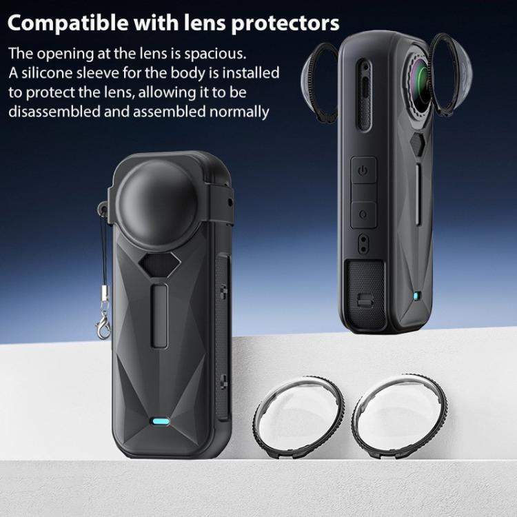 For Insta360 X5 Camera Body Cover Silicone Case with Lens Cover (Black)