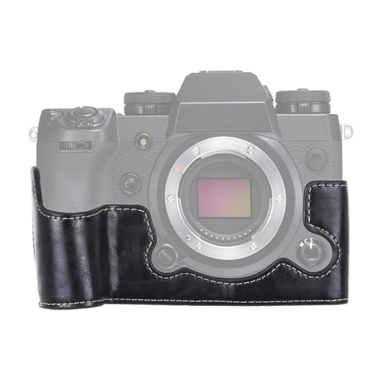 1/4 inch Thread PU Leather Camera Half Case Base for FUJIFILM X-H1 (Black)