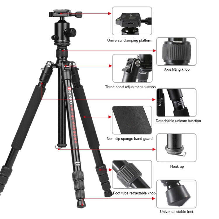 TRIOPO M2508 Multifunction Adjustable 4-Section Portable Aluminum Alloy Tripod Monopod with D-2A Ball Head for SLR Camera
