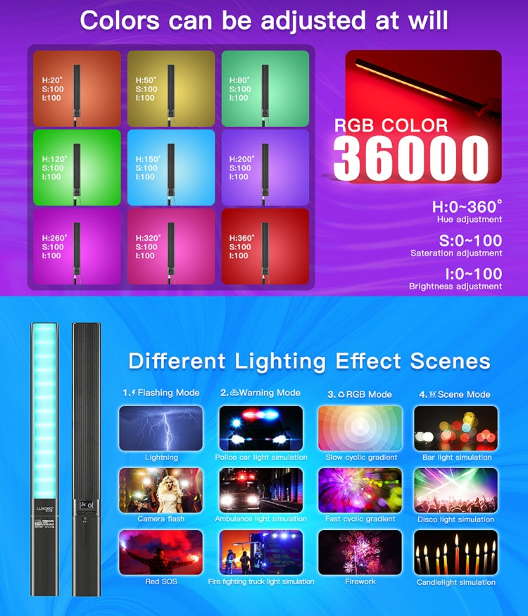 LUXCeO P6 RGB Colorful Photo LED Stick Video Light Handheld APP Control Full Color LED Fill Light (Black)