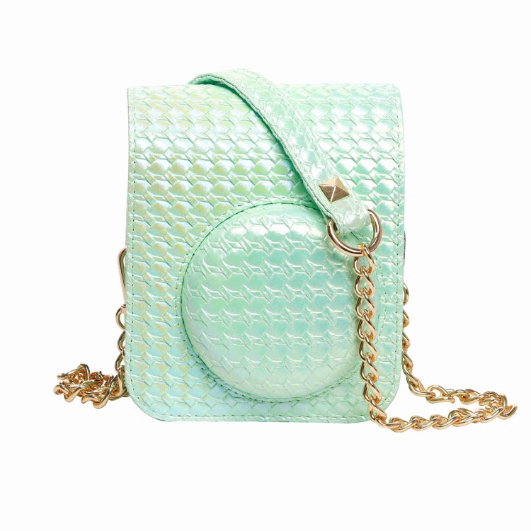 For FUJIFILM instax mini 12 Colorful Woven Leather Case Full Body Camera Bag + Photo Album with Strap (Green)